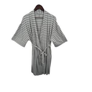 Striped Gray & White Kimono Robe With Belt S/M